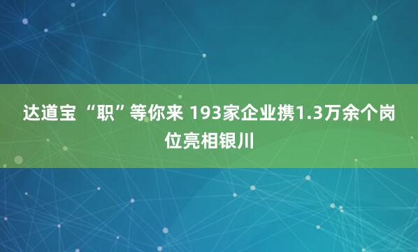 达道宝 “职”等你来 193家企业携1.3万余个岗位亮相银川
